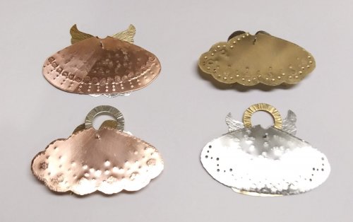 Judy Larson's Angel Ornament  - , Holiday Designs, Cutting, Cutting Tool, Cutters, Forging, Forging Jewelry, Jewelry Forging, How To Punch Holes, Hole Punching, Punch A Hole, Stamping, Stamps, Texturing, Finished dress section ideas